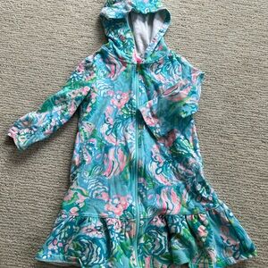 Lilly Pulitzer Hooded swim Cover-Up with Ruffle Hem Size 6-7